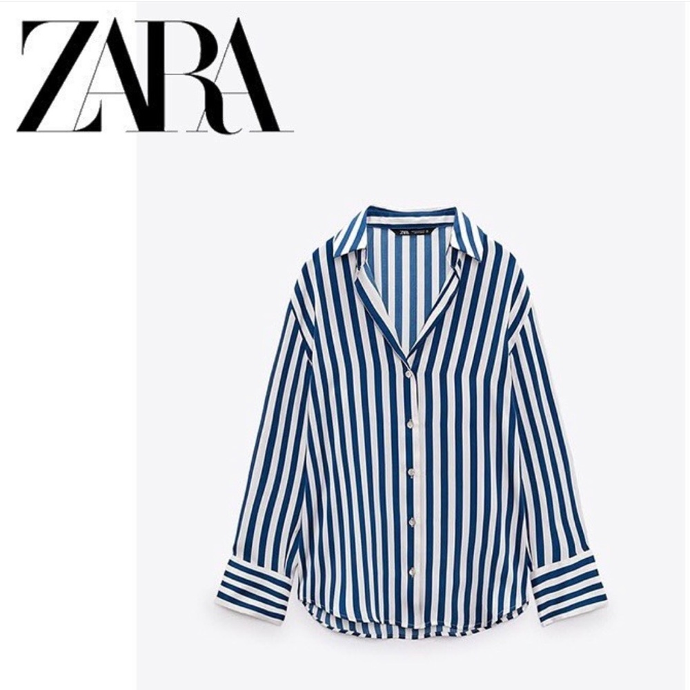 ZARA Blue & White Vertical Stripe Button-Down Shirt